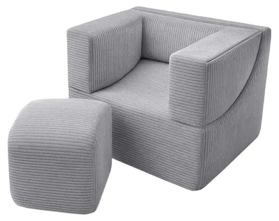 Produktbild von VELINDA 3-in-1 Kindersessel – Ausklappbarer Kindersessel mit Liegefunktion & waschbarem Bezug – Grau
