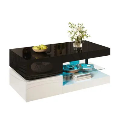 Produktbild von Couchtisch mit LED-Ambientebeleuchtung, APP- und Bluetooth-Steuerung,für Wohnzimmer, 90x45x35,5 cm