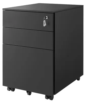 Produktbild von Rollcontainer mit 3 Schubladen für unter dem Schreibtisch | Schwarz | 39x52x60 cm
