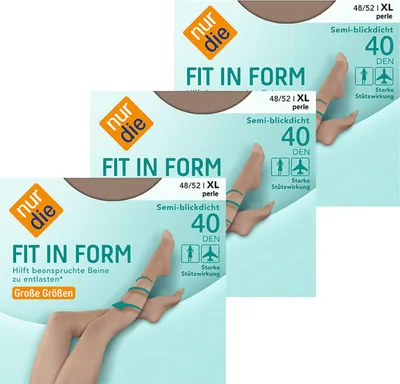 Produktbild von NUR DIE 3-Pack Feinstrumpfhose Fit in Form Große Größen 40 DEN - perle - 48-52