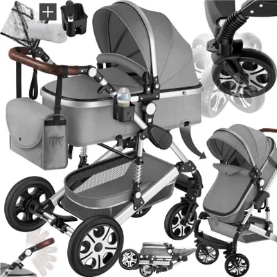 Produktbild von Kombi-Kinderwagen Mats 2 in 1, klappbar, mit 5-Punkt-Gurt, Bremse, Schutzbügel und Handschlaufe für 0 bis 36 Monate geeignet, Belastbarkeit 15 kg