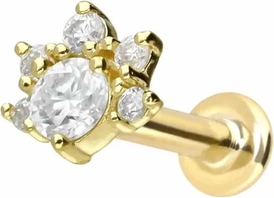 Produktbild von Ohrpiercing, Nasenpiercing 14 Karat Gold Labret mit Innengewinde MOISSANIT-BLUME 14 Karat | Gold Stablänge: 5mm - Stabstärke: 1mm
