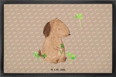 Produktbild von Mr. & Mrs. Panda Türvorleger Hund Kleeblatt 60 x 90 cm - Hundeglück - Geschenk, Glück, Fussmatte, flurmatte, fußmatte, Bodenvorleger, Viel, Schmutzfangmatte, Schmutzmatte