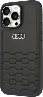 Obrázek produktu pro Pouzdro na mobilní telefon iPhone 16 Pro Max Audi z umělé kůže, černé, kovové logo