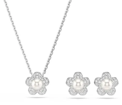Produktbild von Swarovski x Ariana Grande Set, Kristallperle, Rundschliff, Blume, Weiß, Rhodinie