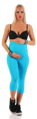 Produktbild von Umstandsleggings 3/4 Baumwolle Schwangerschaft Bauchbund EU Türkis 2XL/44