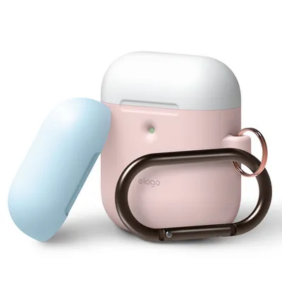 Produktbild von Elago Duo Hang Kabelloses Ladecase für AirPods 2 / AirPods 1 Gehäuse-Rosa / Oberseite-Weiß und Pastellblau