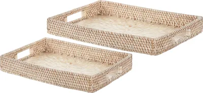 Produktbild von BELIANI Dekotablett 2er Set Rattan Perlmutt natürlich Schmuckschale