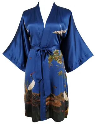 Obrázok produktu pre Dámsky kimono Ledamon, krátky župan z 100% hodváb (tmavomodrá farba)