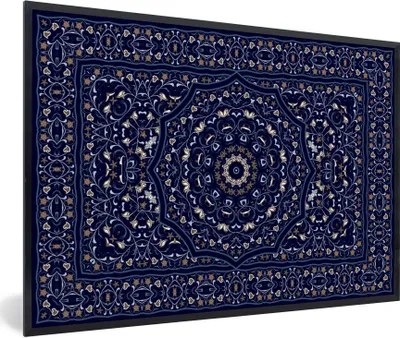Produktbild von MuchoWow® Gerahmtes Poster Persischer Teppich - Mandala - Blau 90x60 cm - Poster mit Schwarzem Bilderrahmen Wandposter Rahmen Foto Bilder - Fotorahmen - Foto-Plakat