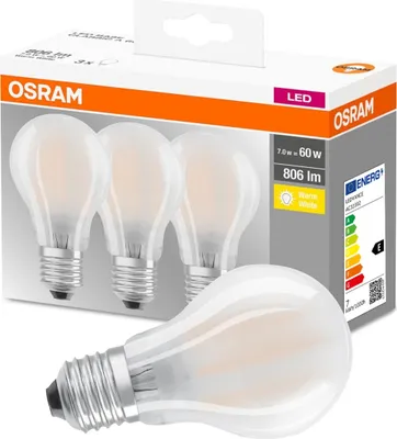Produktbild von OSRAM LED Base Classic A LED Lampe matt (ex 60W) 7W / 2700K Warmweiß E27 3er Pack, E27