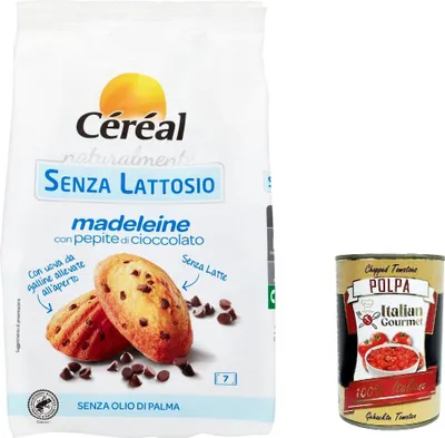 Produktbild von 6x Céréal Madeleine, Snacks mit Schokoladenpfeffer, Laktose -frei, Palmöl ohne 210 g + Italian Gourmet polpa 400g