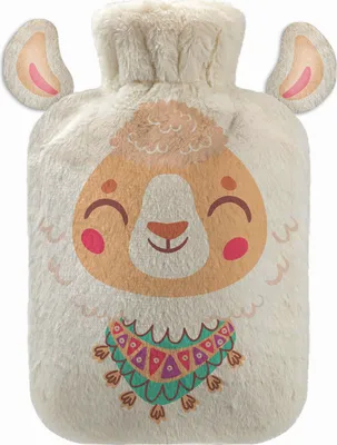 Produktbild von Personalisierte Wärmflasche mit Minky Pullover Bezug 2 Liter Bettflasche mit schönen Fleece-Druck Bezug Gummi Wärmflasche mit Deckel Lama mit Ohren [092]