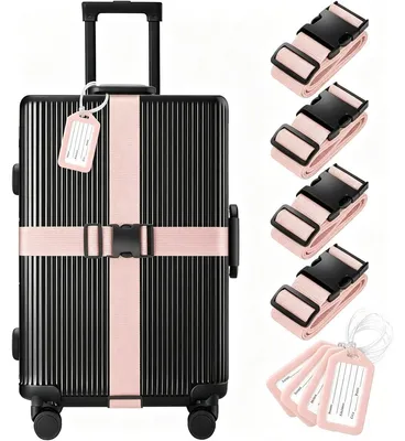 Immagine prodotto di Cinghia per bagagli - Set da 4 cinghie e 4 etichette - Approvata TSA - Nylon e poliestere - Blu