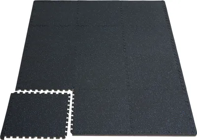 Produktbild von SucceBuy 0,56 Zoll Bodenmatten fürs Fitnessstudio, 25 Fliesen, Gummioberfläche, EVA-Schaum, 24 x 24 Zoll, 100 Quadratfuß Fläche, ineinander greifende Puzzlematten, Schwarz und Blau