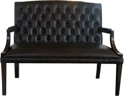 Produktbild von Casa Padrino Chesterfield Echtleder 2er Sitzbank mit Armlehnen Schwarz / Dunkelbraun 120 x 60 x H. 100 cm - Luxus Möbel