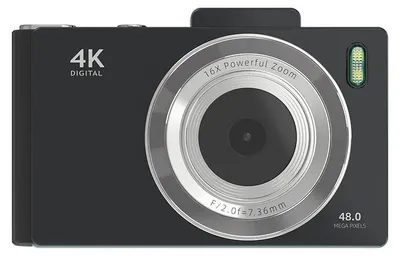 Obrázek produktu pro Digitální fotoaparát – kompaktní fotoaparát – 64 GB paměti – snímač 48 MP – displej 7,1 cm – automatické zaostřování – retro design – černá barva