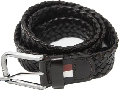 Obrázek produktu pro Pánský kožený pásek TOMMY HILFIGER výrobek AM0AM006618 pletený PÁSEK 3,5 cm vysoký, 0HD Tmavě hnědý, velikost 90 * cm.101 + přezka cm.5 - celkem cm.106, kůže 100%