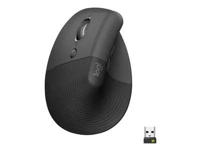 Zdjęcie produktu dla Logitech Lift for Business, Po lewej stronie, Projekt pionowy, Optyczny, RF Wireless + Bluetooth, 4000 DPI, Grafitowy