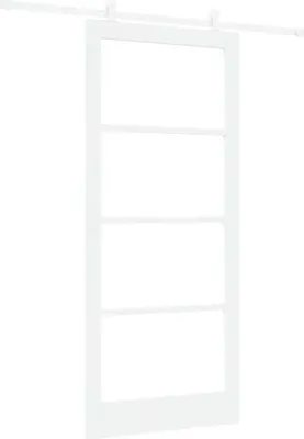 Image de Porte coulissante vidaXL ORKDAL, blanche, 93 x 211 cm, en pin massif et verre
