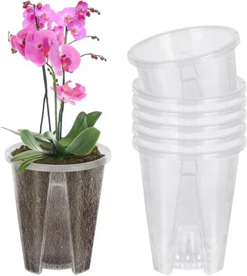Obrázok produktu pre Sada 6 priehľadných kvetináčov na orchidey – 12 cm – do záhrady – na balkón – na rastliny
