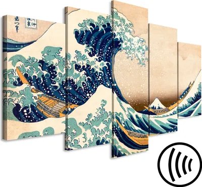 Produktbild von Akustikbild die große Welle vor Kanagawa 200x100 cm Bilder Akustikschaum Hochleistungsschallabsorber Schallschutz Leinwand 5 tlg Wandbild Raumakustik Schalldämmung Hokusai p-B-0009-b-m