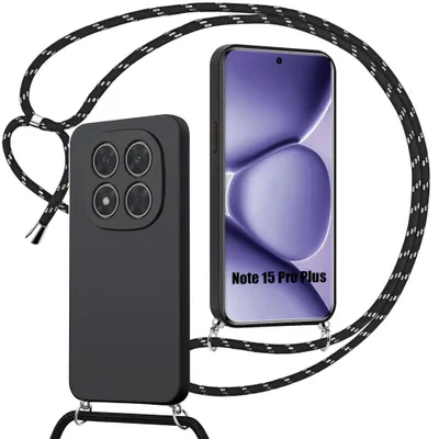 Image de Coque Silicone pour Xiaomi Redmi Note 15 Pro Plus 5G, Antichoc Anti-Rayure avec Cordon - Noir