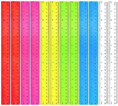 Obrázek produktu pro Sada plastových měřících pravítků 30 cm/12 palců, nerozbitná, barevná, průhledná – průhledná měřící pravítka v balení po více kusech – pro děti, do školy, jako dárek, do kanceláře
