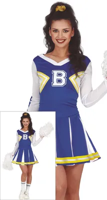 Image de Tenue sportive de pom-pom girl Carnaval Party Fasching Costume fun Uniforme Performance, Taille : 36 - 38 (S) Couleur : Bleu