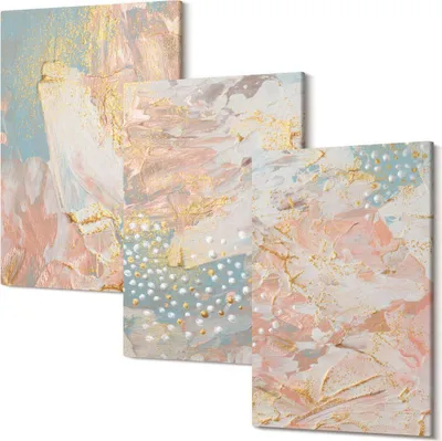 Produktbild von Leinwandbild – Wandbild – Leinwandbilder – Kunstdruck – Polycanvas – Modern – Mehrteilig – 3-Teilig Set – Hochwertig – Geruchslos – Lichtecht – Fertig Aufgespannt – 40x60 Cm Je Teil - Abstrakte Muster in Pastellfarben Textur