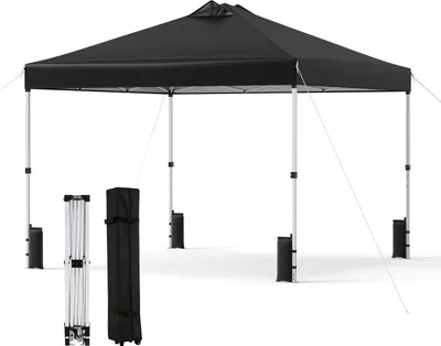 Obrázok produktu pre COSTWAY Pavilón 3x3m, skladací pavilón Pop-Up odolný voči zimným podmienkam, záhradný pavilón so 4 vrecami s pieskom, kolíkmi, lanami a taškou na kolieskach, párty stan s ochranou proti slnku, čierny