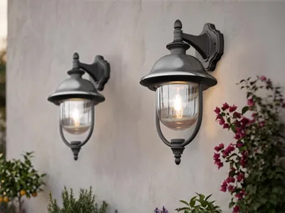 Produktbild von 2er-Set hängende Wandleuchten PARMA, Edelstahl Lampendach, E27, IP43