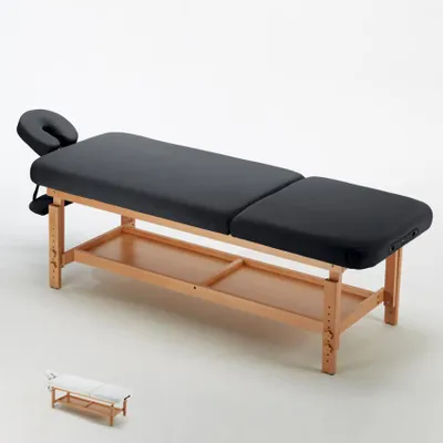 Immagine prodotto di Lettino da massaggio professionale fisso in legno 2 zone 225 cm Comfort - Nero