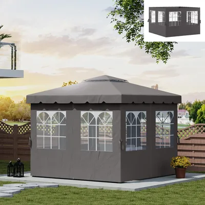 Produktbild von Pavillon-Seitenwände, 4 Seitenwand-Paneele für Gartenpavillon, mit Reißverschluss, 3 x 4 m Pavillon, Dunkelgrau