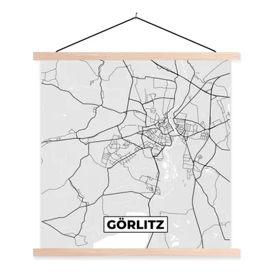 Produktbild von MuchoWow® Textilposter Stadtplan - Görlitz - Deutschland - Karte 120x120 cm mit holzfarbenen Rahmen - Textil-Poster