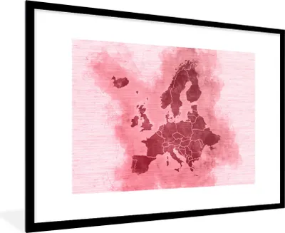Produktbild von MuchoWow® MuchoWow® Gerahmtes Poster Karte - Europa - Rosa 90x60 cm - Poster mit zchwarzem Bilderrahmen - Wanddekoration - Fotos