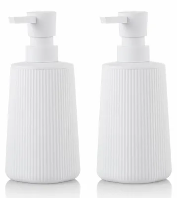Produktbild von Moderne Seifenspender, Seifenspender fürs Badezimmer, Seifenspender für die Küche, weiße Pumpseifenspender für Bad und Arbeitsplatte (2 Stück)