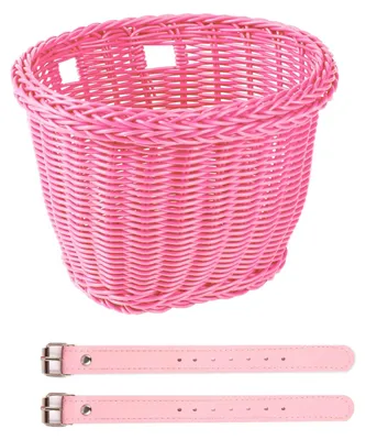 Image de Panier pour vélo enfant en osier synthétique tressé, de couleur rose