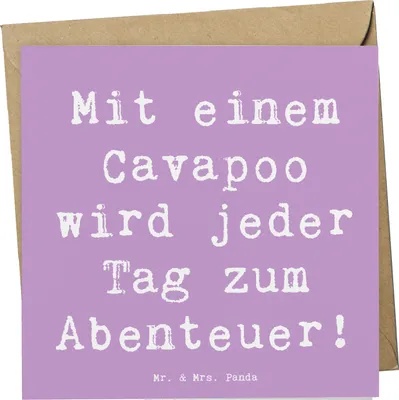 Produktbild von Mr. & Mrs. Panda Grußkarte Spruch Cavapoo Abenteuer - Lavendeltraum - Geschenk, kinderfreundlicher Hund, Klappkarte, Freundlichkeit, hypoallergene Rasse, Hunderasse