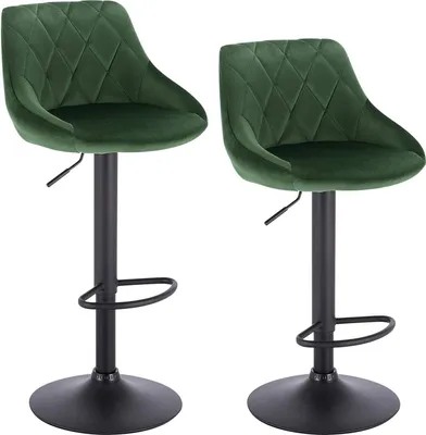 Produktbild von WOLTU Barhocker 2er Set, Barstuhl, Gute gepolsterte Sitzfläche aus Samt, Höhenverstellbar, 360° Drehbar, Dunkelgrün