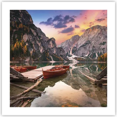 Produktbild von Poster - Poster ohne Rahmen - Boote Berge See - 50x50 cm - Wand Bild - Wanddeko - Wandbilder - Kunstposter - Wandposter - Bilder - Kunstdruck - Wanddekoration - Wandbild - P2XAC50x50-4638