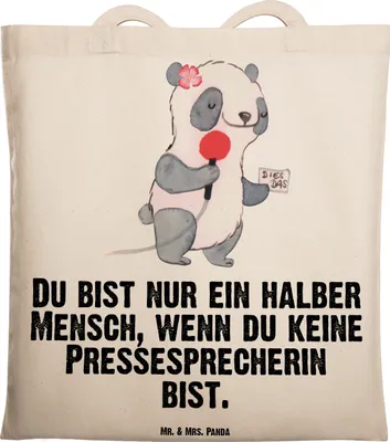 Produktbild von Mr. & Mrs. Panda Tote Bag Pressesprecherin Herz - Transparent - Geschenk, Einkaufstasche, Shopping Tasche, festivaltasche, Laptoptasche