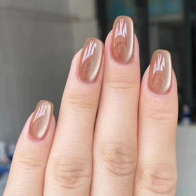 Zdjęcie produktu dla Sztuczne paznokcie do samodzielnego naklejania, 24 sztuki, krótkie, kwadratowe, efekt "cat eye", kolor beżowy, styl francuski