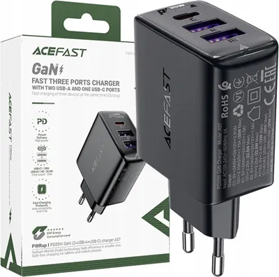 Image de Acefast A57 Pd 35W Gan 2 X Usb-A + Usb-C Chargeur avec 3 Ports - Noir