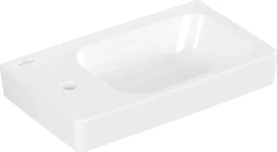 Produktbild von Villeroy & Boch Handwaschbecken Architectura 438548, 480 x 275 mm, Rechteck, Becken rechts, 1 Hahnloch, mittig, durchgestochen, mit Überlauf, Weiß Alpin, 1 Stk.