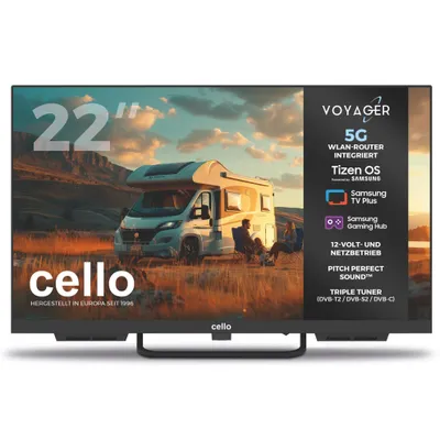 Produktbild von Cello 22" Voyager Traveller Tizen OS Smart‑TV mit integriertem 5G‑Router LED-Fernseher Triple Tuner, Pitch Perfect Sound, 12V - Wohnmobil & Wohnwagen