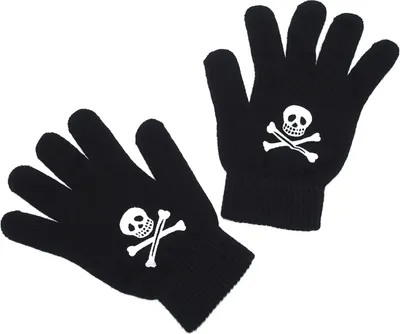 Produktbild von Schwarze Handschuhe mit Totenkopf und Knochen Emblem