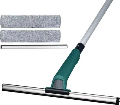 Produktbild von Unyqoos® 2‑in‑1 Boden‑ & Duschwischer, ausziehbar bis 152 cm, 2 Mikrofasertücher, für Garagenfliesen, Betonböden, Glasdusche & Bad