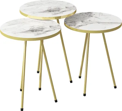 Produktbild von Beistelltisch 3er Set Marmoroptik Weiß 21766238