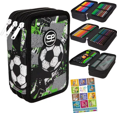 Produktbild von Federtasche 3-fache Federmappe Let's GOL Fußball Federmäppchen 46-teilig gefüllte Schüleretui Stifte und Pinsel inkl. Aufgabenheft Federbox Etui Stifttasche Schlamper-Etui Schul-Etui